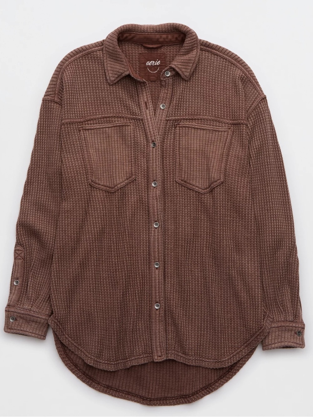 Aerie Women’s Anytime Fave Waffle Shirt Size Medium Canyon Sun Brown Oversized